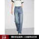 ELLE純棉牛仔藍(lán)簡(jiǎn)約復(fù)古高腰牛仔褲女2025春季新款時(shí)尚通勤小腳褲 牛仔藍(lán) L