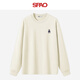SPAO100%純棉長袖T恤男女2025年春秋新款青春色系上衣SPCX25ST02XY 米杏/海軍熊-貼布繡 L