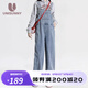 unisunny孕尚孕婦褲子春秋季外穿牛仔背帶褲寬松直筒褲小個子孕婦裝大碼休閑褲 淺藍(lán) XL【建議120～140斤】