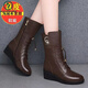 啄木鳥(niǎo)真皮中年媽媽中筒靴女皮靴牛皮短靴冬季加絨靴子2025新款秋冬皮鞋 淺棕色 加絨 37