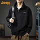 吉普（JEEP）衛衣男秋冬季拉鏈寬松長(cháng)袖T恤男士燈芯絨加厚保暖男裝 黑色 XL