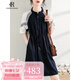 clotho Rennie品牌女裝撞色拼接連衣裙女2025夏新款韓版顯瘦遮肚圓領(lǐng)系帶中長(cháng)裙 藏青色 M