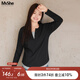 MsShe【長(zhǎng)袖假兩件針織衫】大碼女裝2025秋夏裝胖mmT恤遮肚巨顯瘦毛衣 長(zhǎng)袖【V領(lǐng)】黑色現(xiàn)貨 2XL