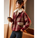 尚靜小香格毛領(lǐng)拼接外套2025冬季新款小個(gè)子甜美減齡加厚保暖短外套女 紅格子 均碼