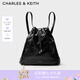 CHARLES&KEITH柔軟單肩流浪包水桶包雙肩包包女包女士生日七夕禮物CK2-10151393 Noir黑色 L