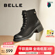 百麗（Belle）七夕禮物戶外時尚馬丁靴女商場同款真皮舒適短靴3NW40DD4 黑色-單里 35 (225mm)
