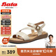 Bata一字帶涼鞋女2025夏羊皮涼鞋AYJ10BL5 米色 38
