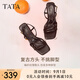 他她（TATA）氣質(zhì)高跟拖鞋女鞋法式一字帶休閑涼鞋2025夏新款 啡色（涼鞋款-7UJB9） 38