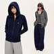 PSO Brand女裝抓絨衛衣連帽修身長(cháng)袖美式上衣秋季開(kāi)衫插肩立領(lǐng)極簡(jiǎn)風(fēng)外套 深寶藍 DeepRoyalBlue L