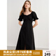 獨束（DUSHU）大碼女裝法式花邊領泡泡袖連衣裙2025夏季新品氣質時尚長裙 典雅黑 XL （尺碼：3）