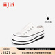 艾今（IIJIN）夏季女鞋7.5cm厚底內(nèi)增高經(jīng)典帆布一腳蹬包頭拖鞋女AF788DBU(AL) 白色 34