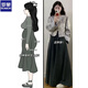羅蒙開(kāi)春穿搭一整套大碼胖mm套裝感新中式國風(fēng)短外套闊腿褲裙女裝 外套+半身裙褲 【套裝】 M 【建議80-100斤】