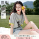 香影【小熊奇遇T】灰色短袖t恤女夏2025新款寬松落肩撞色刺繡上衣 熔巖灰色 M 160/84A/95-110斤