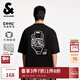 杰克·瓊斯（JACK&JONES）男裝25年涼感短袖T恤男士夏季潮流寬松oversized復古印花休閑半袖 E43純黑色 寬松版，卡碼拍小 M