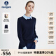 Navigare意大利小帆船假兩件針織衫女士秋冬季襯衫領(lǐng)毛衣通勤簡(jiǎn)約純羊毛衫 海軍藍 XL