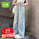 木木屋兒童牛仔褲女童褲子春秋款2025新款夏季中大童洋氣直筒高腰闊腿褲 淺藍色 160 建議13~14歲【150-160cm】c