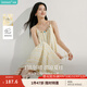 茵曼（INMAN）度假風(fēng)條紋印花串珠吊帶裙2025夏季女裝新品寬松中長款連衣裙 黃藍(lán)條 M