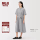 無印良品（MUJI）女式 涼感 短袖襯衫連衣裙女裝裙子純棉25年夏季長裙涼感物語 灰色條紋 M (160/84A)