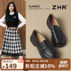 ZHR樂(lè)福鞋女頭層牛皮革復(fù)古休閑單鞋女平底一腳蹬女皮鞋 BK179黑色37