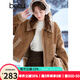 百圖betu女裝冬季新款短外套翻領(lǐng)仿麂皮絨皮毛一體外套女2410D02 駱駝色 L