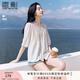 香影【王楚然明星同款】白色娃娃衫上衣女夏含亞麻小衫淡人薄v領(lǐng)襯衫 米白 M 160/84A/95-110斤