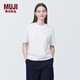 無(wú)印良品（MUJI）女式 天竺編織圓領(lǐng)短袖T恤上衣打底衫女款內搭多巴胺女裝 白色BB2P6C4S M (160/84A)