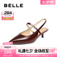 百麗（Belle）氣質(zhì)包頭涼鞋女2025夏新商場同款真皮優(yōu)雅通勤涼鞋BCB33BH5 酒紅 37 (235mm)