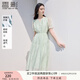 香影綠色連衣裙女2025夏裝新款泡泡袖正肩裙子收腰淑女氣質(zhì)印花裙 果綠 M 160/84A/95-110斤