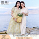 香影碎花連衣裙女泡泡袖2025夏裝新款海邊度假風(fēng)刺繡黃色雪紡裙子 黃色 L 165/88A/110-125斤