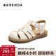 森達羅馬涼鞋女2025夏新商場(chǎng)同款復古休閑平底豬籠鞋4DS30BL5 米色 37