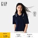GAP女裝2025春季新款小熊刺繡polo翻領(lǐng)棉質(zhì)短袖針織衫上衣729114