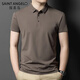 報喜鳥(niǎo)（SAINT ANGELO）桑蠶絲短袖t恤男士夏季爸爸裝翻領(lǐng)真絲polo衫條紋體恤 咖色(T86806款） L 175/(建議135-155斤)