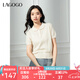 lagogo甜美娃娃領(lǐng)鏤空短袖針織衫女拉谷谷2025年春夏新款純棉上衣 米黃色 M