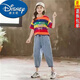 迪士尼（Disney）品牌童裝女童短袖T恤夏裝2023新款夏季中大兒童衣服笑臉彩條T女孩 微笑彩虹條紋套裝彩色 110cm