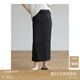 旅途原品（ltyp）醋酸半身裙中長(cháng)款開(kāi)叉100H型寬松直筒黑色設計感中長(cháng)裙秋 黑色 - 現貨 M
