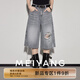 美洋（MEIYANG）新野破洞七分褲 天絲牛仔棉直筒牛仔褲【大60】 灰色 M