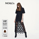 MO&Co.T恤連衣裙2025秋新品棉質(zhì)假兩件拼接蕾絲懷舊洗水MBE3DRST09 黑色 XS /155