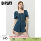 DPLAY2025年夏季新款藍色牛仔連體褲女好看法式連衣褲連體短褲 牛仔藍 XL