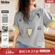 MsShe【原創(chuàng)印花刺繡雙色短袖T恤】大碼女裝2025夏裝胖mm顯瘦上衣 A款-花灰色現(xiàn)貨 3XL