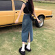 茯見(jiàn)復古開(kāi)叉牛仔半身裙女2025秋季韓版高腰設計感中長(cháng)款a字包臀裙子 懷舊藍 M