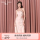 糖力【商場(chǎng)同款】秋新款法式緞面印花吊帶連衣裙女收腰中長(cháng)款 粉色印花色 S
