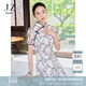 玖姿·安娜蔻新中式風(fēng)優(yōu)雅釘珠蕾絲印花旗袍連衣裙女2024夏款 花米白 M