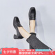 ZHR單鞋女氣質粗高跟女鞋春秋百搭樂福鞋通勤兩穿工作皮鞋 D118黑39