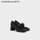 CHARLES&KEITH25冬季新品粗高跟蝴蝶結瑪麗珍鞋單鞋新年禮物送女友CK1-60580321 BLACK TEXTURED黑色紋理 37 （235）