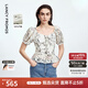 朗姿苧麻印花設計感襯衫女收腰復古泡泡袖上衣2025年夏季新款 米白色 XL