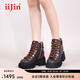 艾今（IIJIN）官方新款9cm厚底內(nèi)增高靴子時(shí)尚美拉德風(fēng)短筒馬丁靴女YF727ODK 深棕色 34