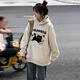 吉閑 衛衣女春秋款2024新款歐貨連帽印花寬松百搭加絨上衣外套ins潮 白灰色【薄款】 M
