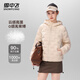 雪中飛羽絨服女短款2025冬季韓版修身百搭輕薄90絨連帽外套奶油淺米XL