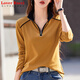 LOVER RUCCI翻領(lǐng)純棉打底衫女2025春秋洋氣外穿半高領(lǐng)拉鏈帶領(lǐng)有領(lǐng)長(cháng)袖T恤衫 E82371黃色 2XL 建議130-145斤