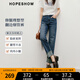 紅袖水洗做舊牛仔褲2025春季新款女裝直筒翻邊中高腰顯瘦休閑九分褲 深牛仔藍072 M